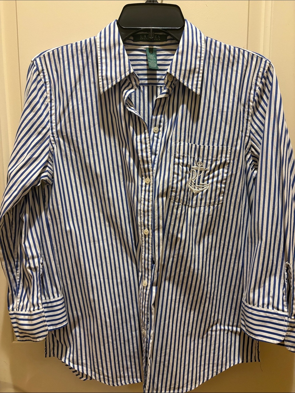 Ralph Lauren Blue and White Striped Women's Button-Up Blouse